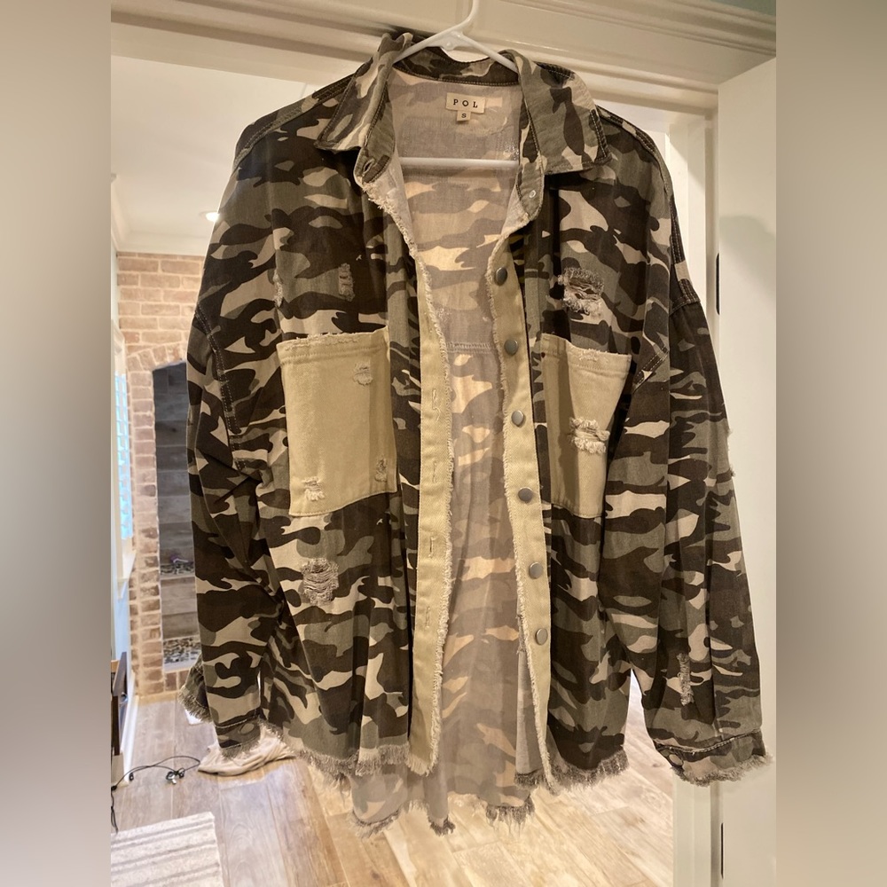 POL Camouflage Jean Jacket with Tan Accents